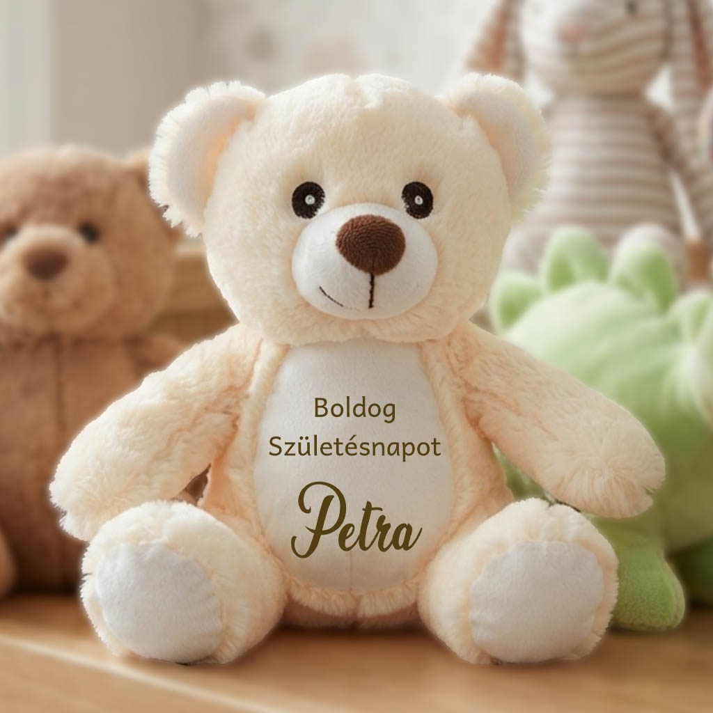 Névre szóló születésnapi világosbarna plüss maci - 25 cm 2