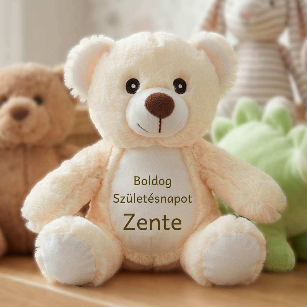 Névre szóló születésnapi világosbarna plüss maci - 25 cm 3