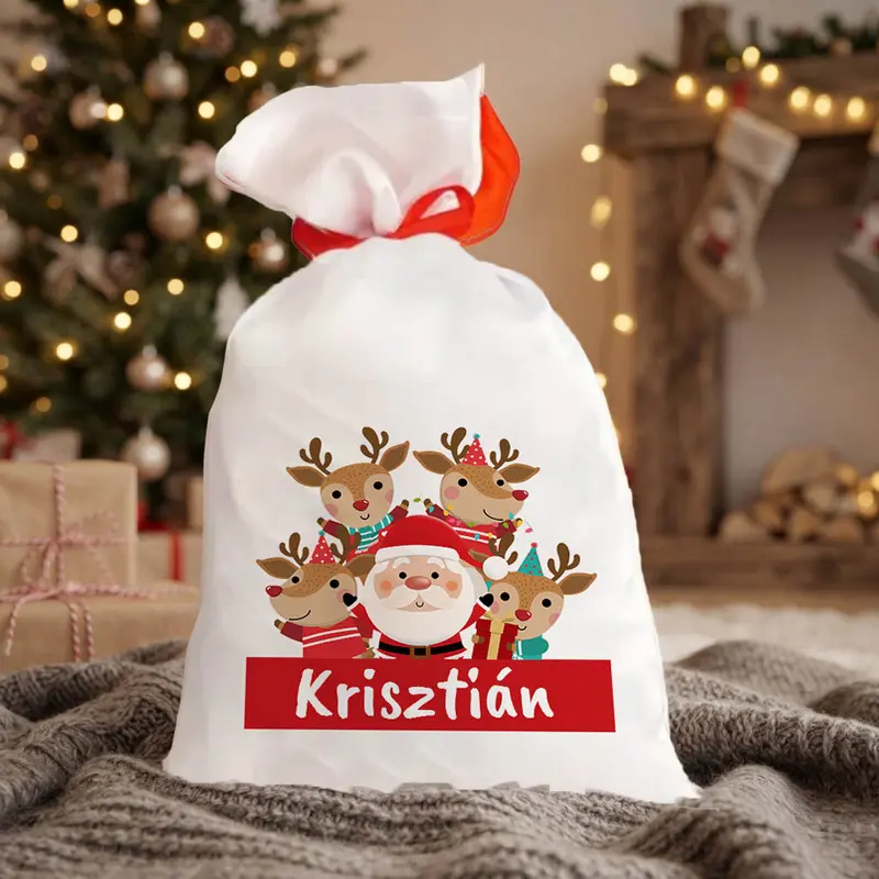 Egyedi Rénszarvasos és Mikulásos Mikulás Zsák 1