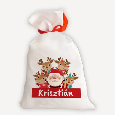 Egyedi Rénszarvasos és Mikulásos Mikulás Zsák 2