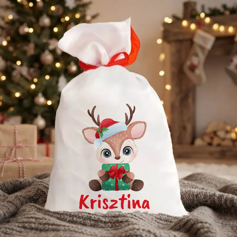 Egyedi Kedves Rénszarvasos Mikulás Zsák 1